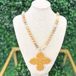 Brown/Gold Bead Necklace with Cross Prov 31:25 Necklaces Hidden Truth Jewelry