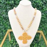 Brown/Gold Bead Necklace with Cross Prov 31:25 Necklaces Hidden Truth Jewelry