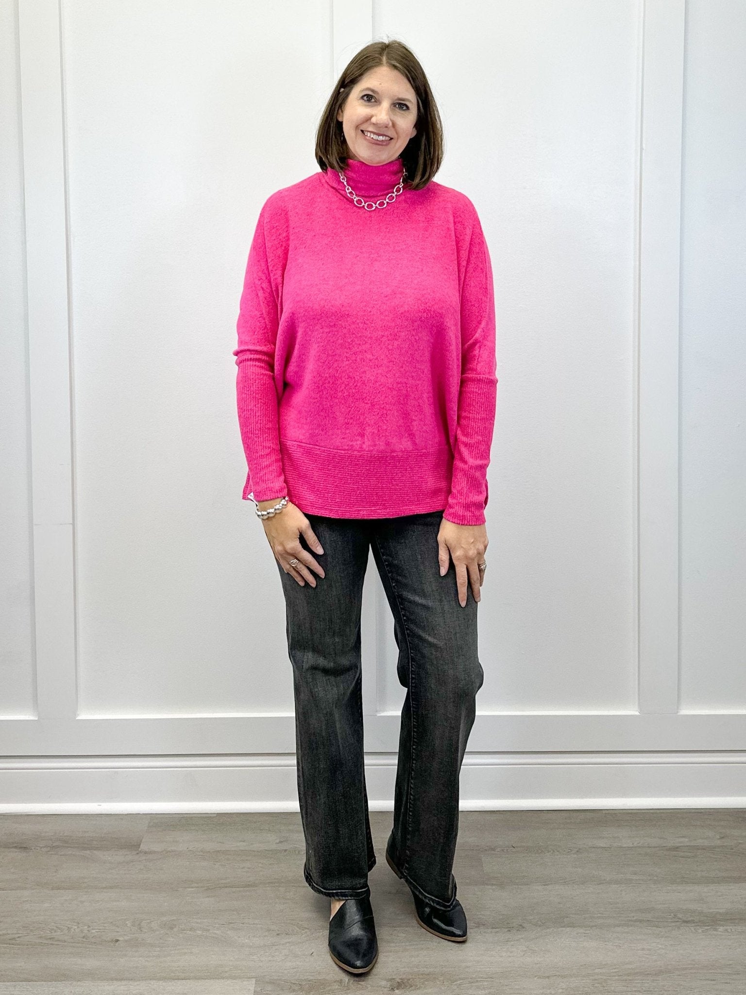 Brushed Turtleneck Sweater - Fuchsia Sweaters Zenana