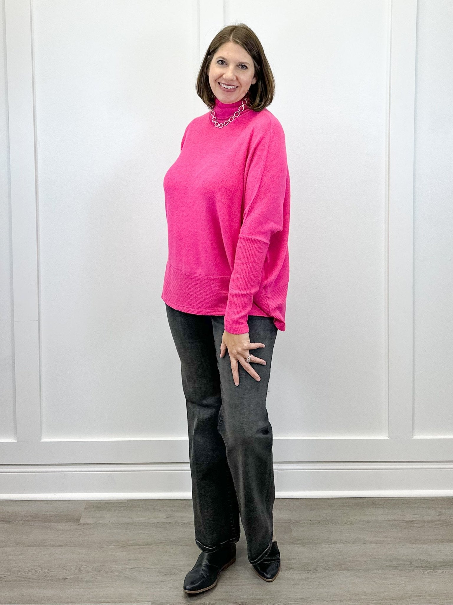 Brushed Turtleneck Sweater - Fuchsia Sweaters Zenana