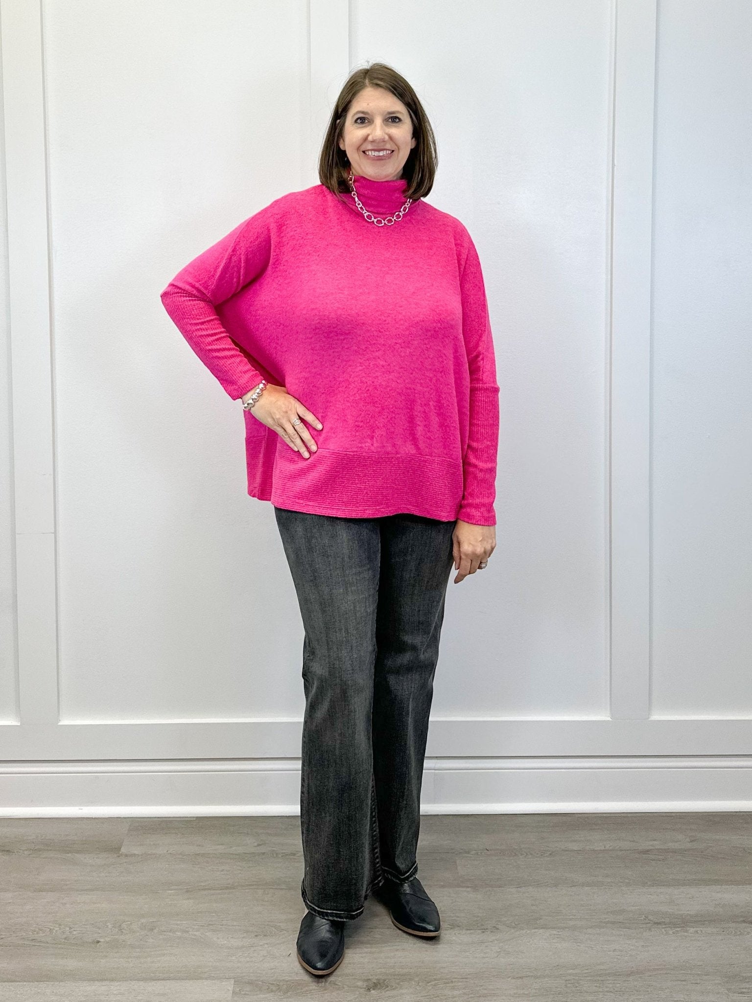 Brushed Turtleneck Sweater - Fuchsia Sweaters Zenana