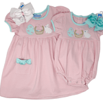 Bunnies & Baskets Bubble - Pink Girls Bubbles + Rompers Trotter Street Kids