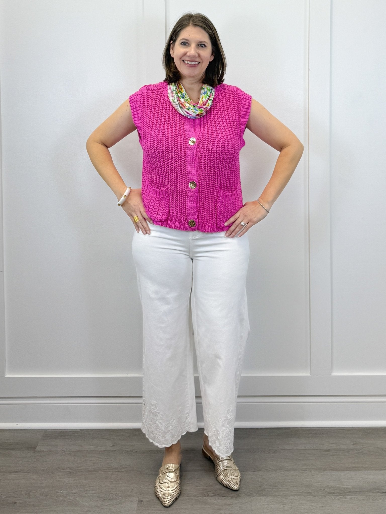 Button Down Comfy Sweater Vest - Pink Sweaters Jodifl