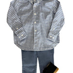 Button Down Shirt - Gray Blue Gingham Boys Shirts + Polos Little English