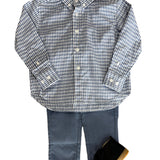 Button Down Shirt - Gray Blue Gingham Boys Shirts + Polos Little English