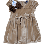 Caitlin Bow Dress - Tan - Sugar Babies Children's Boutique/Meg's Shoppe