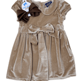 Caitlin Bow Dress - Tan - Sugar Babies Children's Boutique/Meg's Shoppe