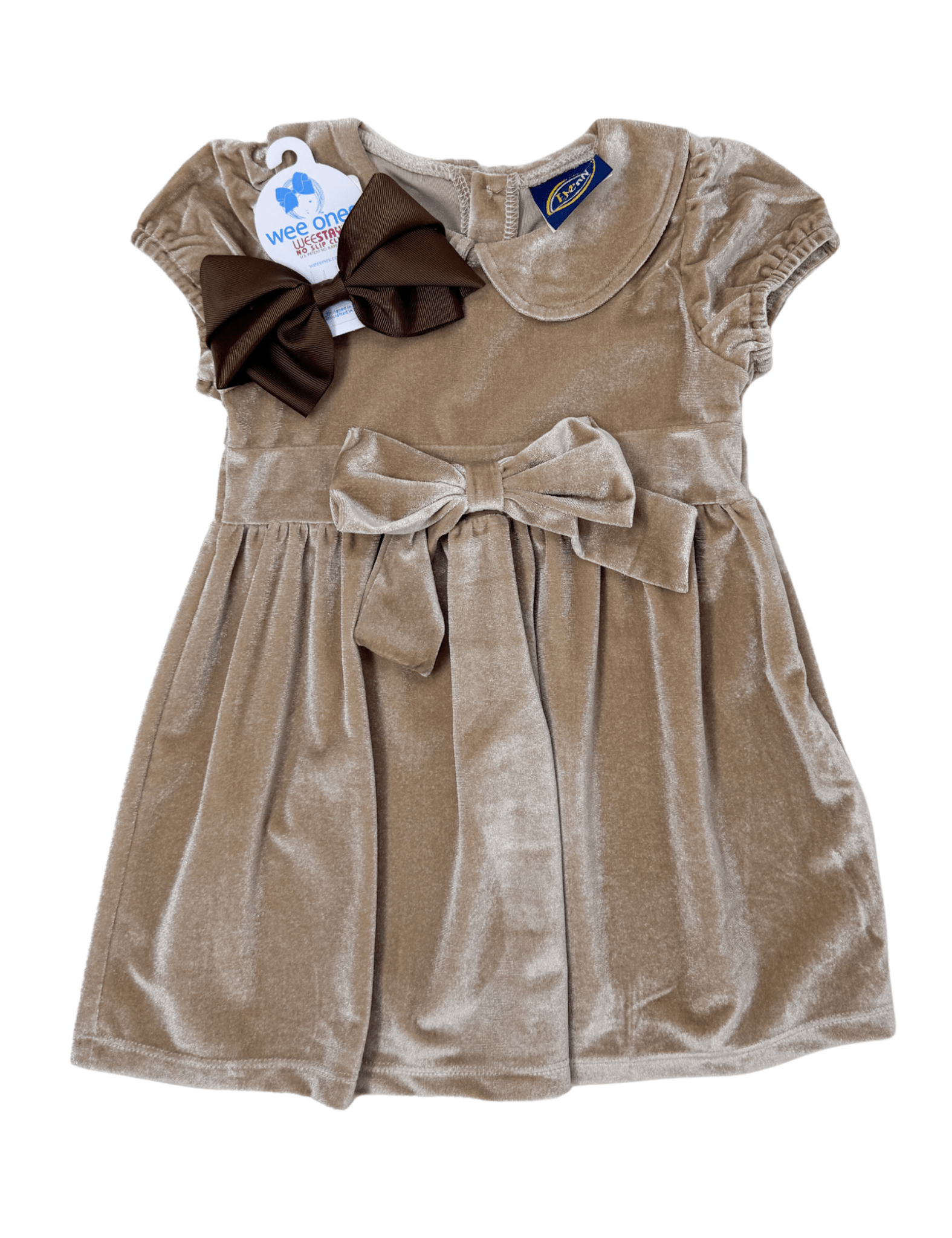 Caitlin Bow Dress - Tan - Sugar Babies Children's Boutique/Meg's Shoppe