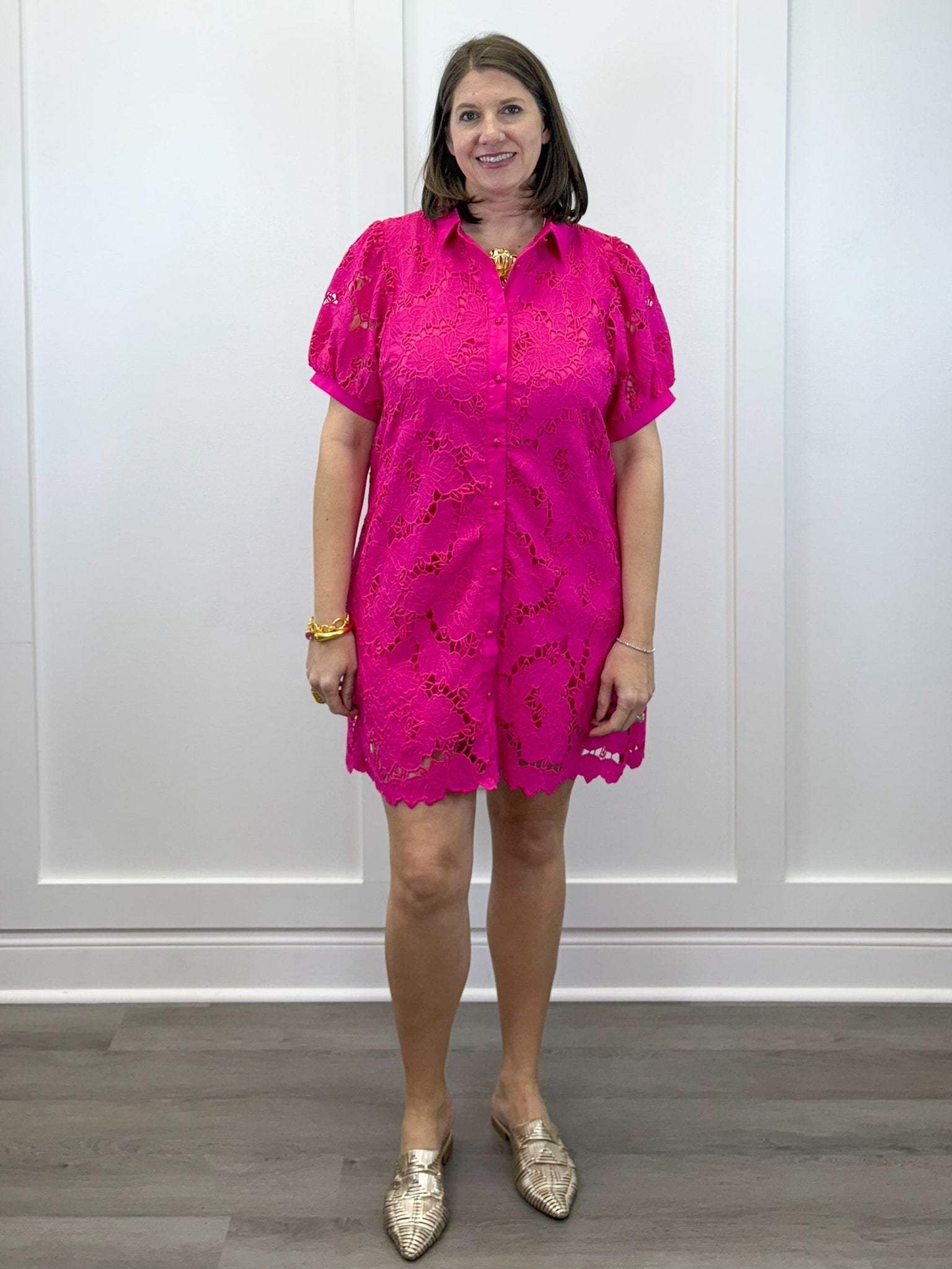 Camellia Lace Dress - Hot Pink Short Dresses Jodifl