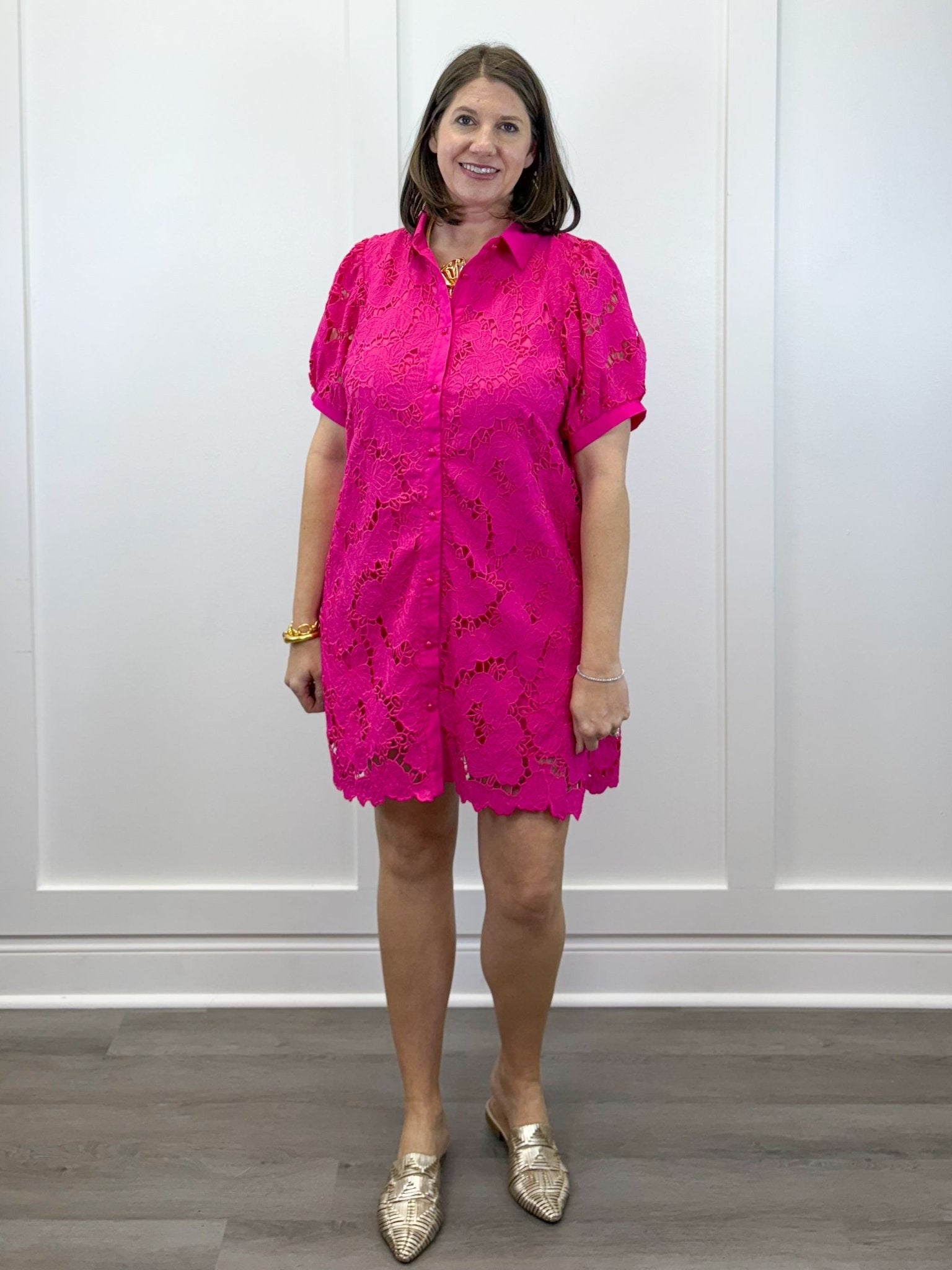 Camellia Lace Dress - Hot Pink Short Dresses Jodifl