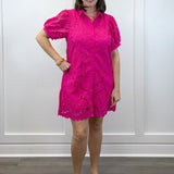 Camellia Lace Dress - Hot Pink Short Dresses Jodifl