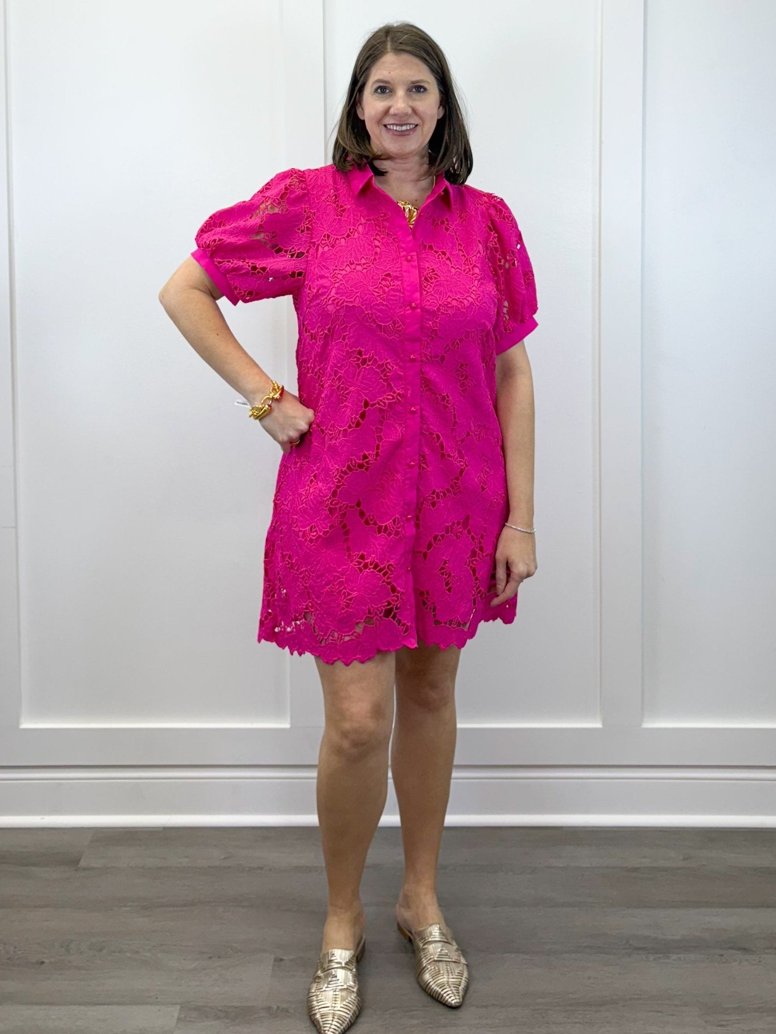 Camellia Lace Dress - Hot Pink Short Dresses Jodifl
