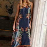 Camille Slip Dress - Botanical Midnight Long Dresses Briton Court
