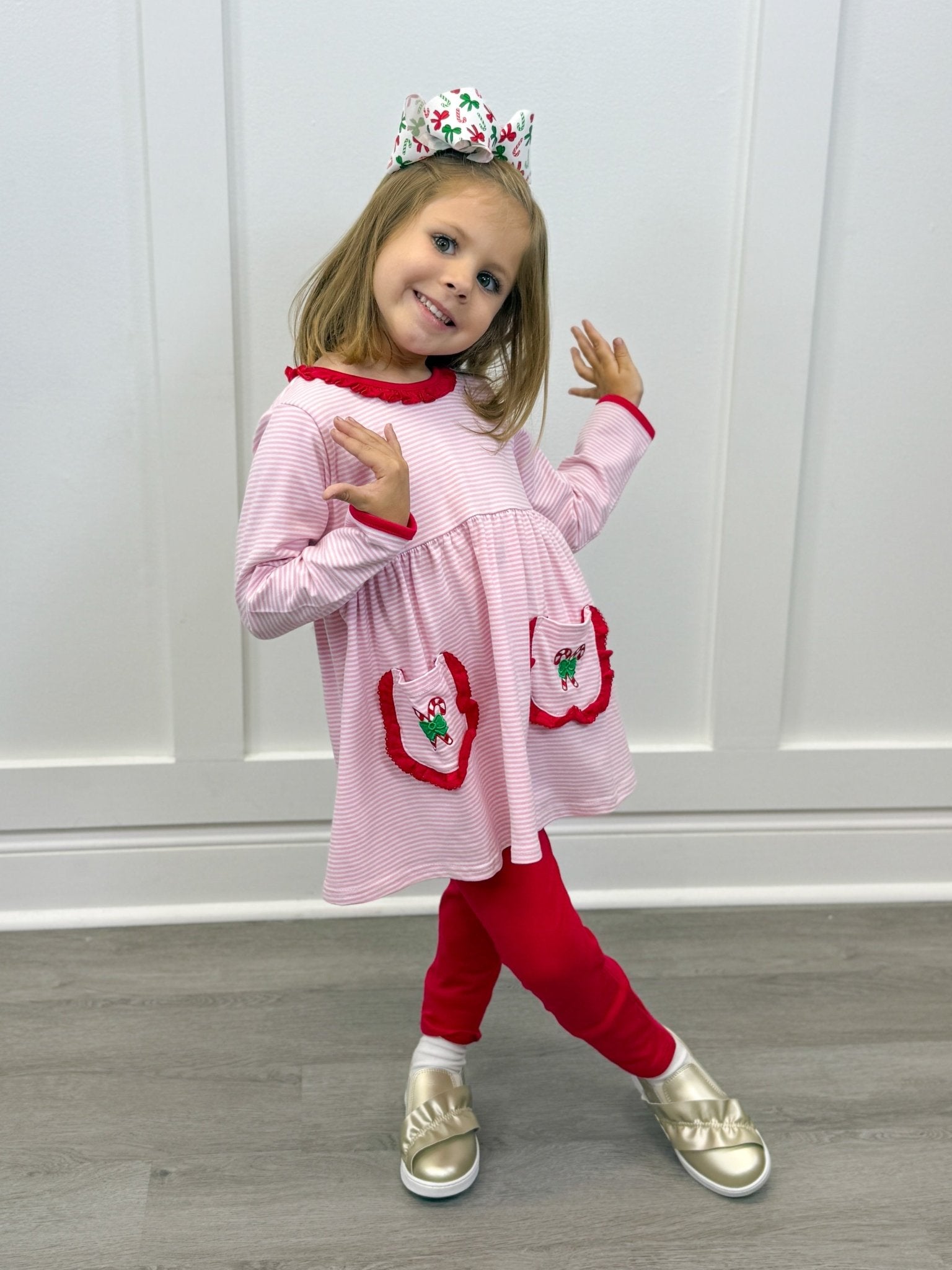 Candy Cane Embroidery Ruffle Pant Set - Sugar Babies Children's Boutique/Meg's Shoppe