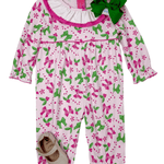 Candy Print Knit Girls Long Romper - Pink & Green - Sugar Babies Children's Boutique/Meg's Shoppe