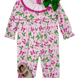 Candy Print Knit Girls Long Romper - Pink & Green - Sugar Babies Children's Boutique/Meg's Shoppe