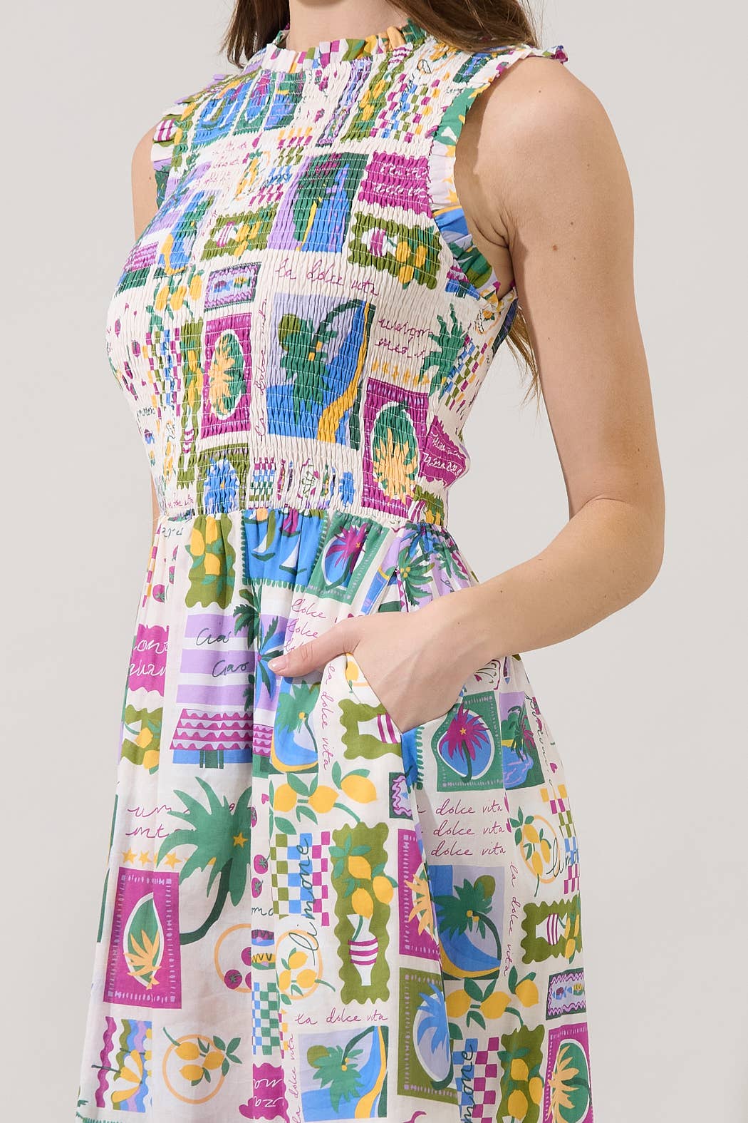 Caren Smocked Postcard Dress Long Dresses Sugarlips