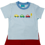 Cars Knit T-Shirt - Blue Stripe Boys Tees Claire & Charlie