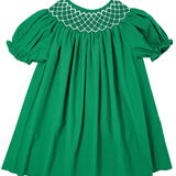 Catherine Pearl Smocked Dress - Hunter Green Boys Bubbles + Rompers Sweet Dreams