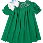 Catherine Pearl Smocked Dress - Hunter Green Boys Bubbles + Rompers Sweet Dreams