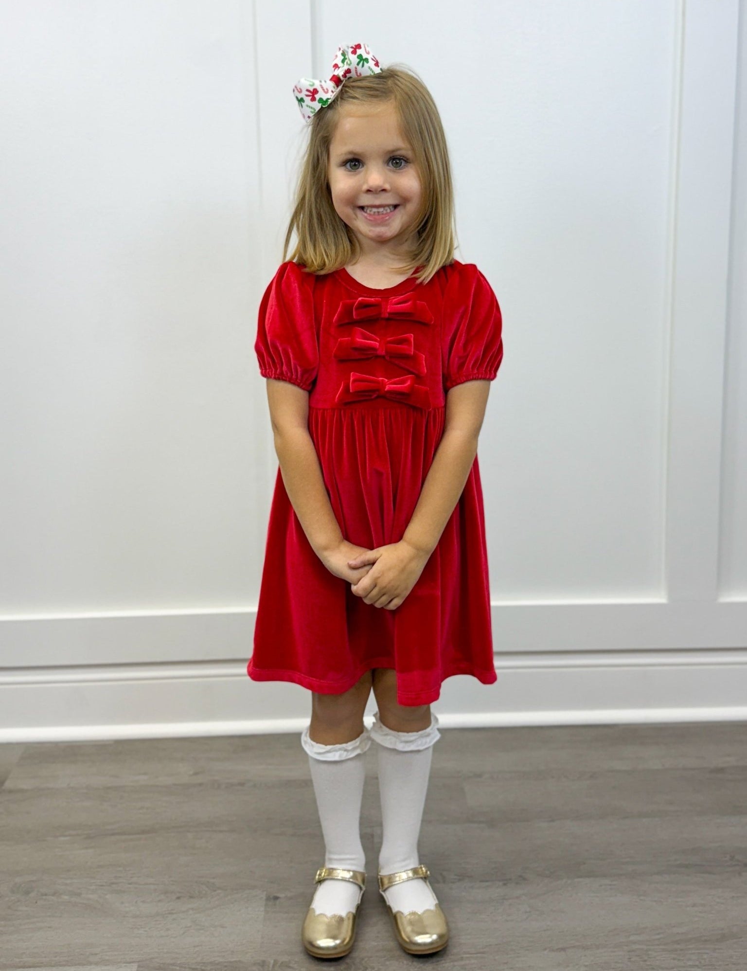 Chelsea Bow Dress - Red Girls Occasion Dresses Emma Jean