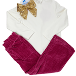 Chelsea Pant - Fuchsia Herringbone Corduroy Girls Pants + Leggings Bisby