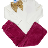 Chelsea Pant - Fuchsia Herringbone Corduroy Girls Pants + Leggings Bisby