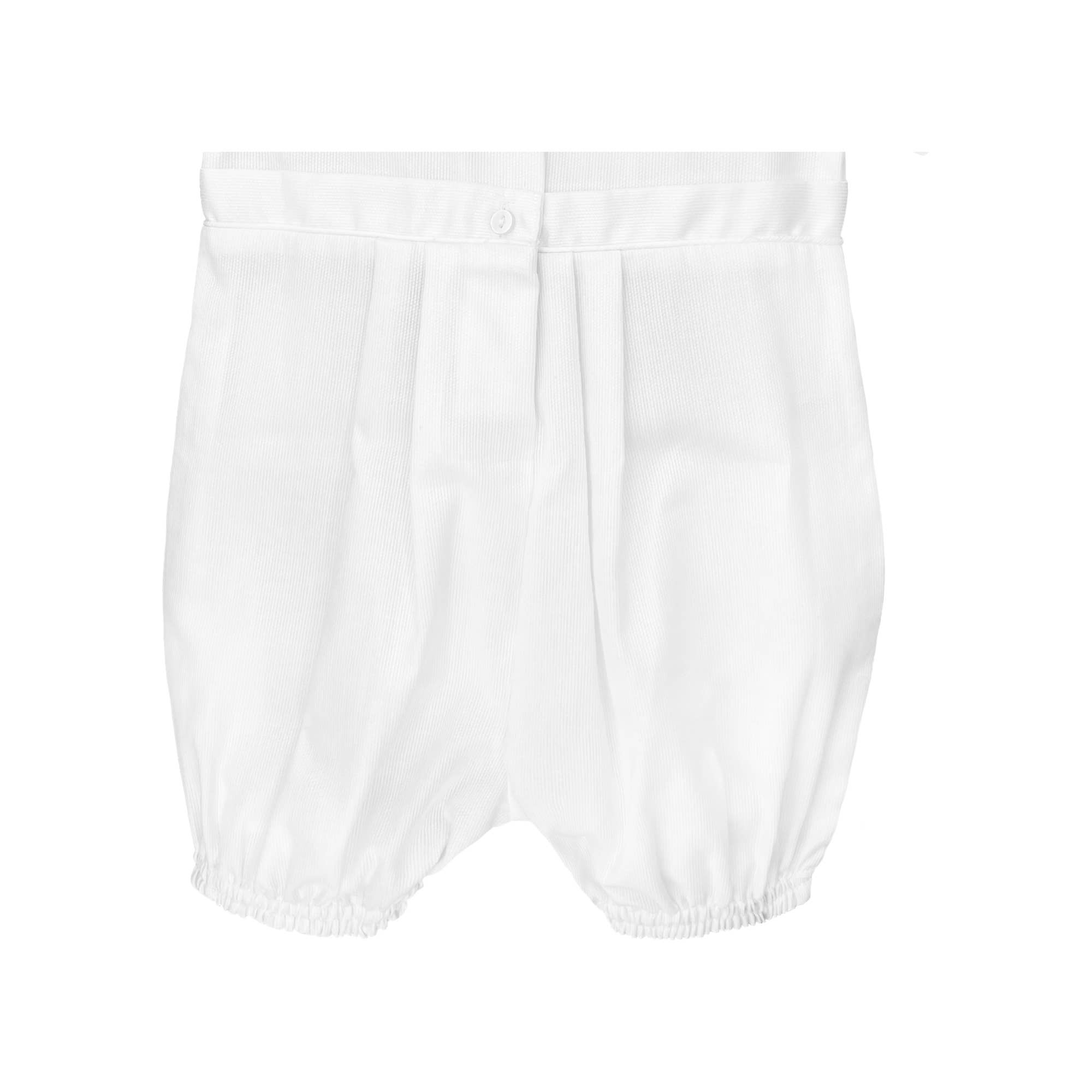Christening Knicker with Pintucks - White Boys Bubbles + Rompers Petit Ami & Zubels