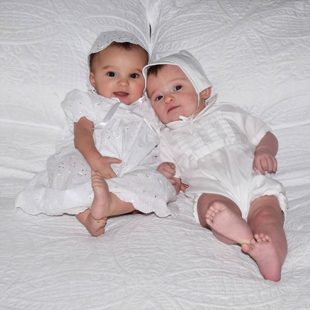Christening Knicker with Pintucks - White Boys Bubbles + Rompers Petit Ami & Zubels