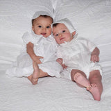 Christening Knicker with Pintucks - White Boys Bubbles + Rompers Petit Ami & Zubels