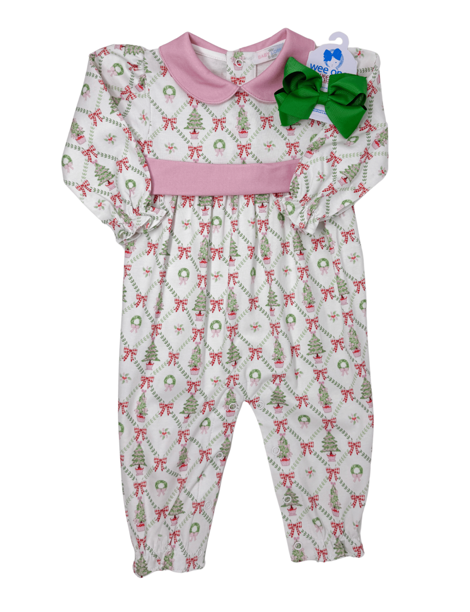 Christmas Trees Pima Scallop Collar Romper Girls Bubbles + Rompers Baby Loren