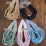 Chunky Beaded Layered Magnetic Necklace - Black Necklaces anbfashion