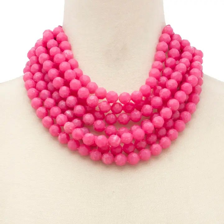 Chunky Beaded Layered Magnetic Necklace - Fuschia