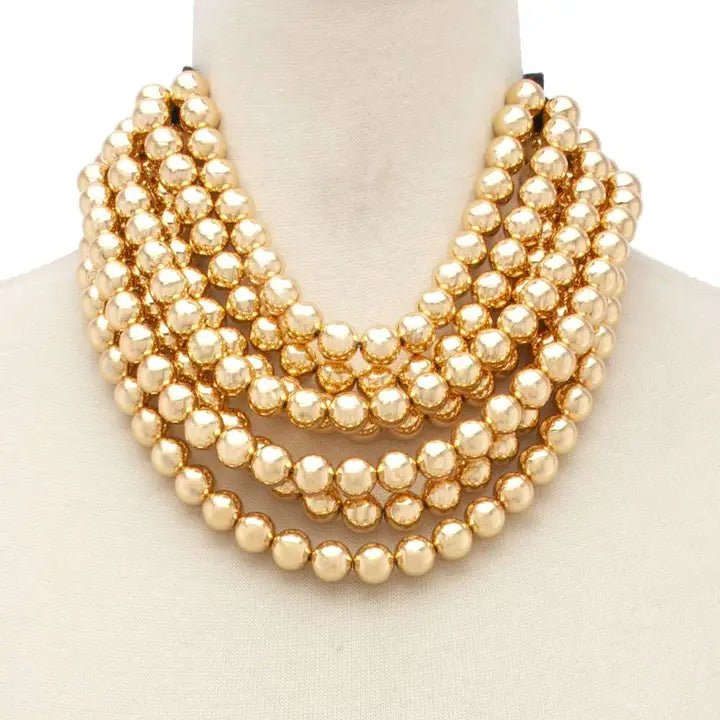 Chunky Beaded Layered Magnetic Necklace - Gold