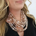 Chunky Beaded Layered Magnetic Necklace - Silver Necklaces anbfashion