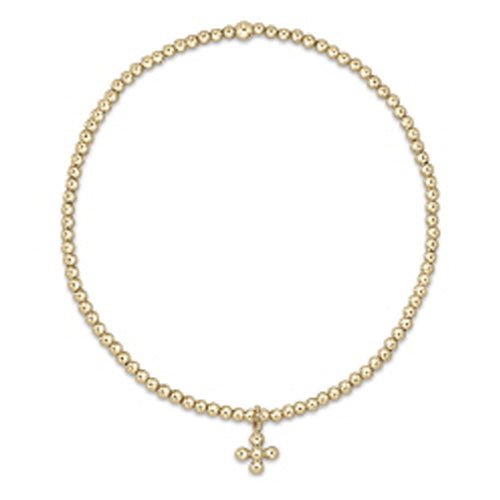 Classic Gold 2mm Bead Bracelet - Classic Beaded Signature Cross Small Gold Charm Bracelets enewton