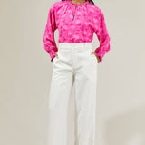 Clever Floral Split Neck Blouse - Fuschia Tops Sugarlips