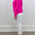 Clever Floral Split Neck Blouse - Fuschia Tops Sugarlips