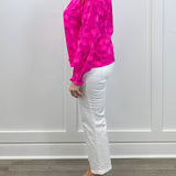 Clever Floral Split Neck Blouse - Fuschia Tops Sugarlips