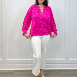Clever Floral Split Neck Blouse - Fuschia Tops Sugarlips