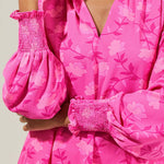 Clever Floral Split Neck Blouse - Fuschia Tops Sugarlips
