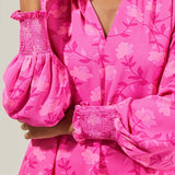Clever Floral Split Neck Blouse - Fuschia Tops Sugarlips