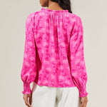 Clever Floral Split Neck Blouse - Fuschia Tops Sugarlips