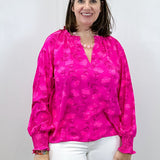 Clever Floral Split Neck Blouse - Fuschia Tops Sugarlips