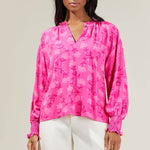Clever Floral Split Neck Blouse - Fuschia Tops Sugarlips