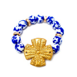 Cobalt African Fused Glass with Rachel Cross Bracelet Bracelets Hidden Truth Jewelry