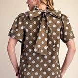 Cocoa Dot Bow Back Blouse - Sugar Babies Children's Boutique/Meg's Shoppe