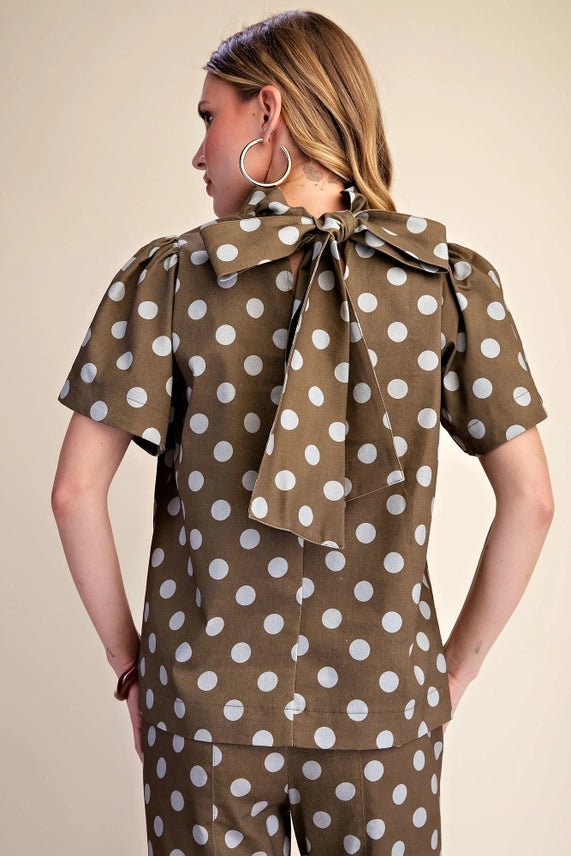 Cocoa Dot Bow Back Blouse - Sugar Babies Children's Boutique/Meg's Shoppe
