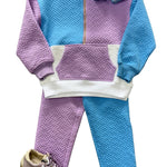 Color Block Jogger - Lavender & Blue Quilted Trellis Girls Pants + Leggings Bisby