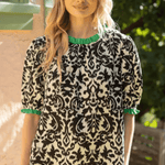 Contrast Color Ruffle Detailed Printed Top Tops Voy